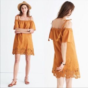 Madewell Copper Eyelet Cold-Shoulder Dress